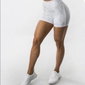 BuffBunny CollectionLimitless Short-White Snow Camo High-Waisted Athletic Shorts